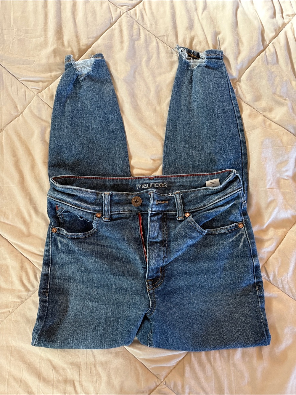 Maurices Blue Skinny Jeans with Distressed Ankles